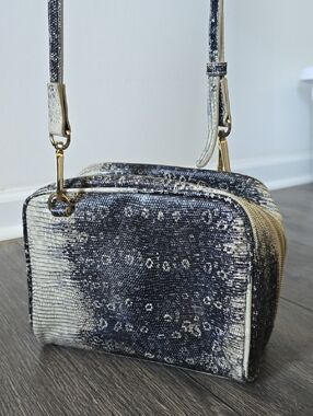 Italian Leather Snake Print Crossbody Neutral Mini Bag Gold Hardware